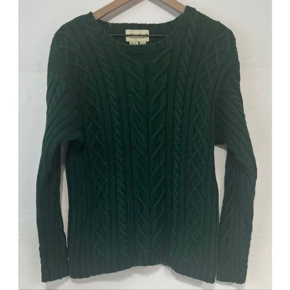 Mens Green Eddie Bauer Vintage Classic Cable Knit Sweater   Size M